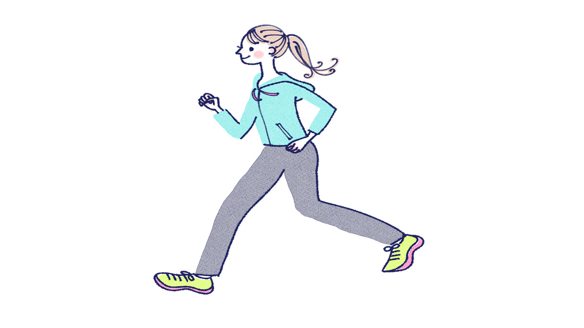 夢に向かって走り出す女性キャラクターのイラスト（ATAYCブログ用）