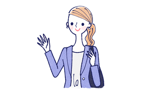 右手を上げプランを考えてる笑顔の女性のイラスト（ATAYCブログ用）