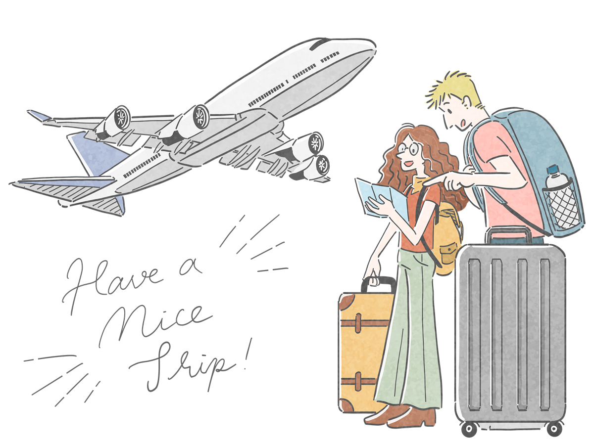 日本を旅行するインバウンド観光客のイラスト（ATAYCブログ用）