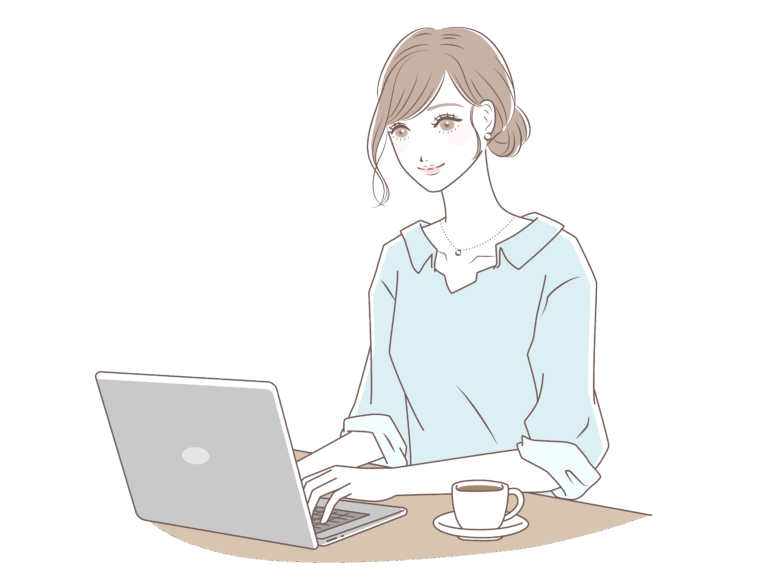 WEBサイトを作成しPC作業している女性のイラスト(ATAYC-イラスト)