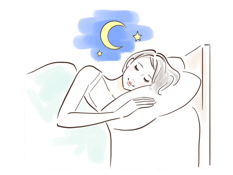 旅館を運営する夢をみるベッドで寝ている女性のイラスト(ATAYC-イラスト)