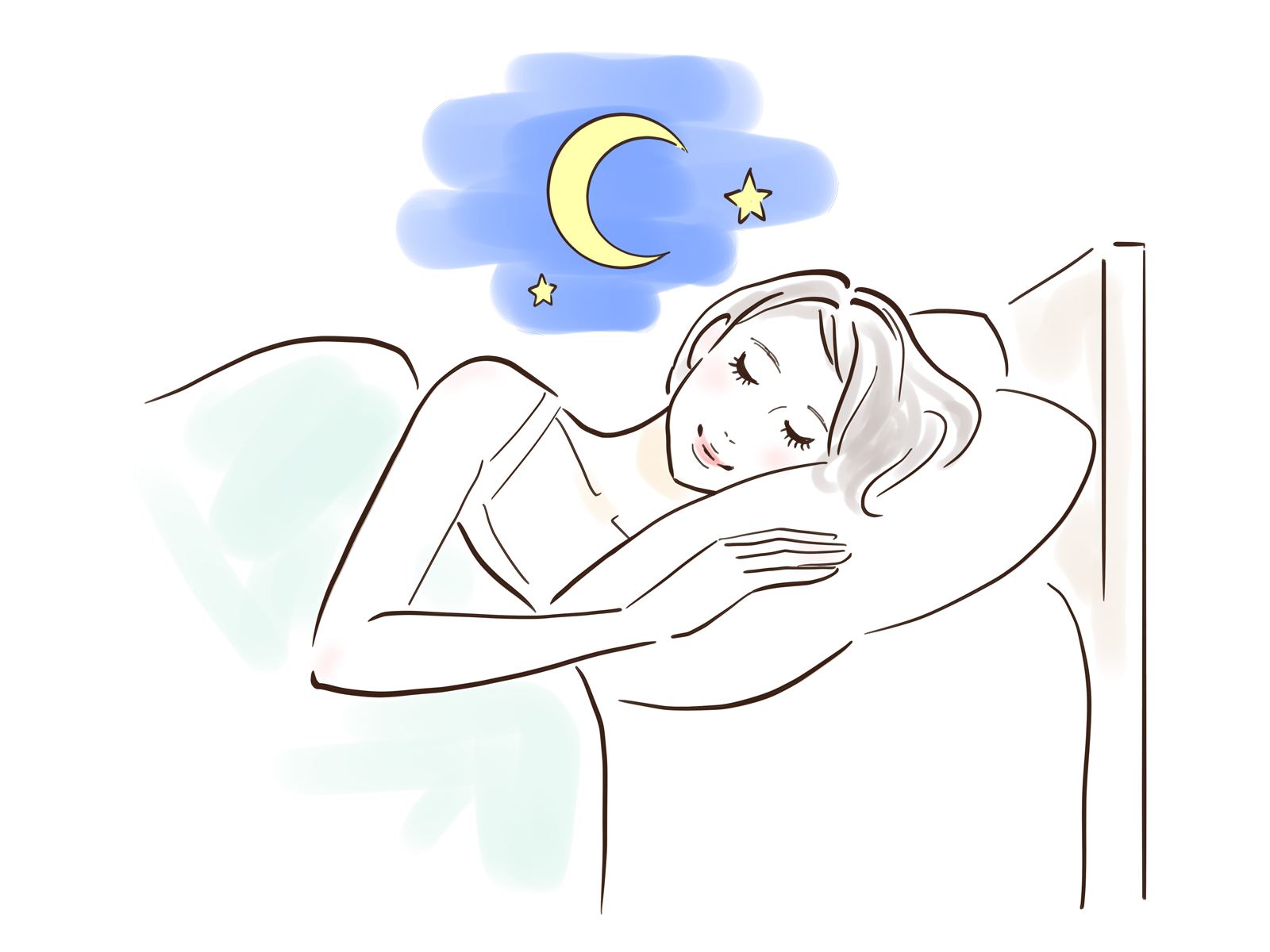 旅館を運営する夢をみるベッドで寝ている女性のイラスト(ATAYC-イラスト)