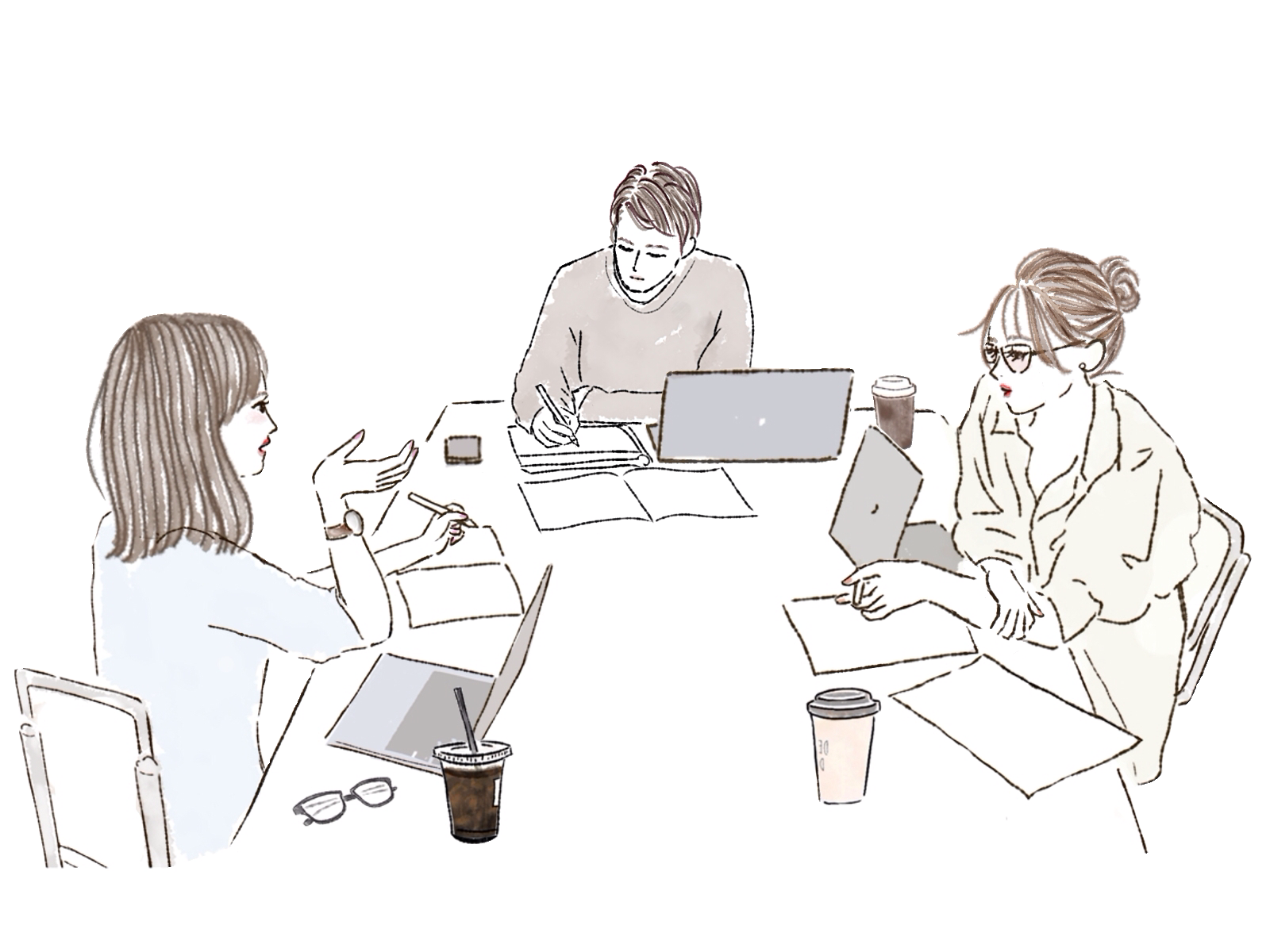 仲間と同じ目標に向かって試行錯誤する女性ATAYCイラスト