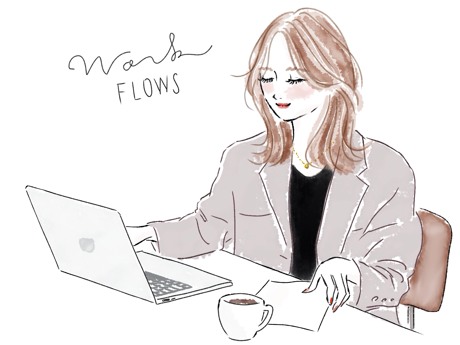 PCに向かって仕事をする女性のイラストatayc