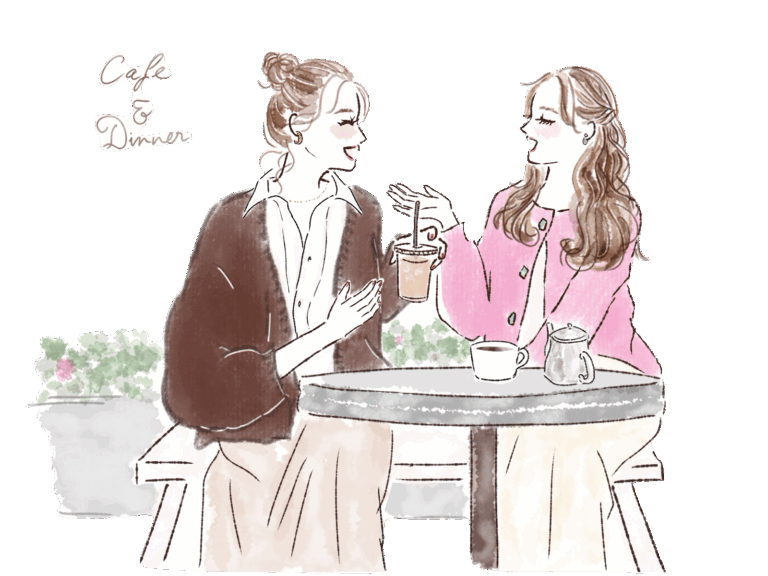 エアビーで盛り上がって女子会をしてる女性ATAYCイラスト