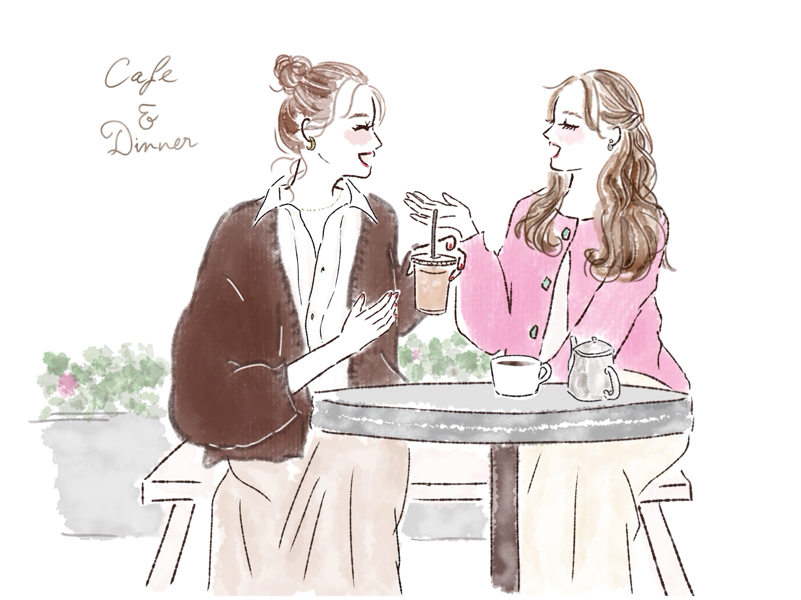 エアビーで盛り上がって女子会をしてる女性ATAYCイラスト