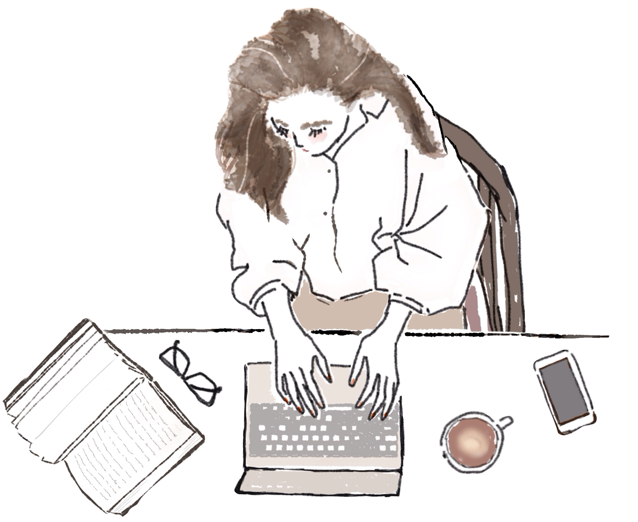 女性がPC作業をしているイラストATAYC